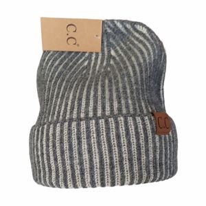 Striped Winter Beanie Hat Gray Womens Unisex Soft Warm Hat Winter New Stretch